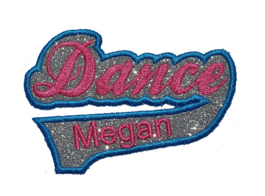 Custom Dance Gym Bag Patch - Personalize the name Label Sparkle Glitter Patch 4 inch size -  Iron or Sew on Vinyl - NO GLITTER MESS ! GL288