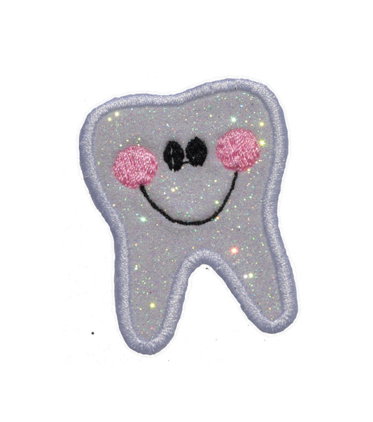 Tooth Happy, 4 inch Tooth Fairy Pillow Patch, Vinyl Sparkle Glitter Patch -  Iron or Sew on Vinyl - NO GLITTER MESS ! GL291