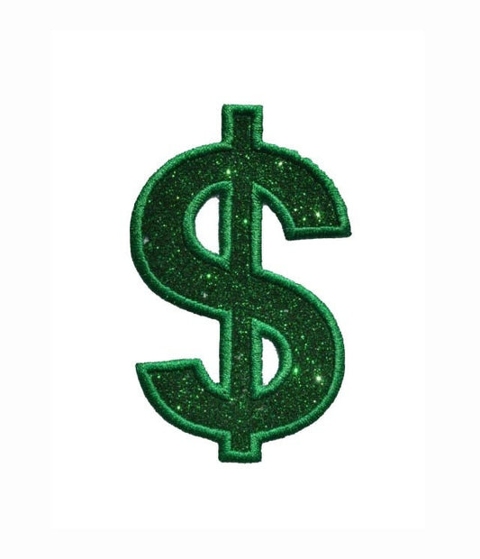 Dollar Sign 4 inch Sparkle Glitter Patch -  Iron or Sew on Vinyl - NO GLITTER MESS ! GL308