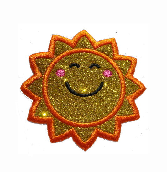 Sun sunshine with or without eyes Sparkle Glitter Patch -  Iron or Sew on Vinyl - NO GLITTER MESS ! GL48