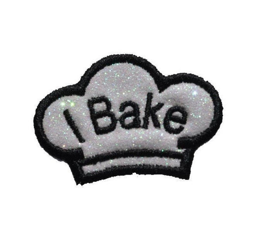 I Bake Baker Hat Merit Toqe Blanche Gift Culinary Cook Personalized Sparkle Glitter Patch -  Iron or Sew on Vinyl - NO GLITTER MESS ! GL309