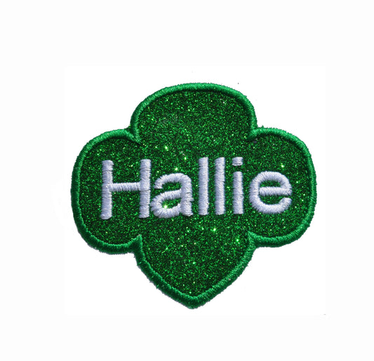 Trefoil Shape 3 inch size.  Plain or personalized. Kelly Green no glitter mess.  Iron on Patch! GL295