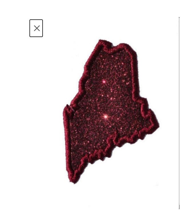 State of Maine 4 inch maroon Sparkle Glitter Patch -  Iron or Sew on Vinyl - NO GLITTER MESS !