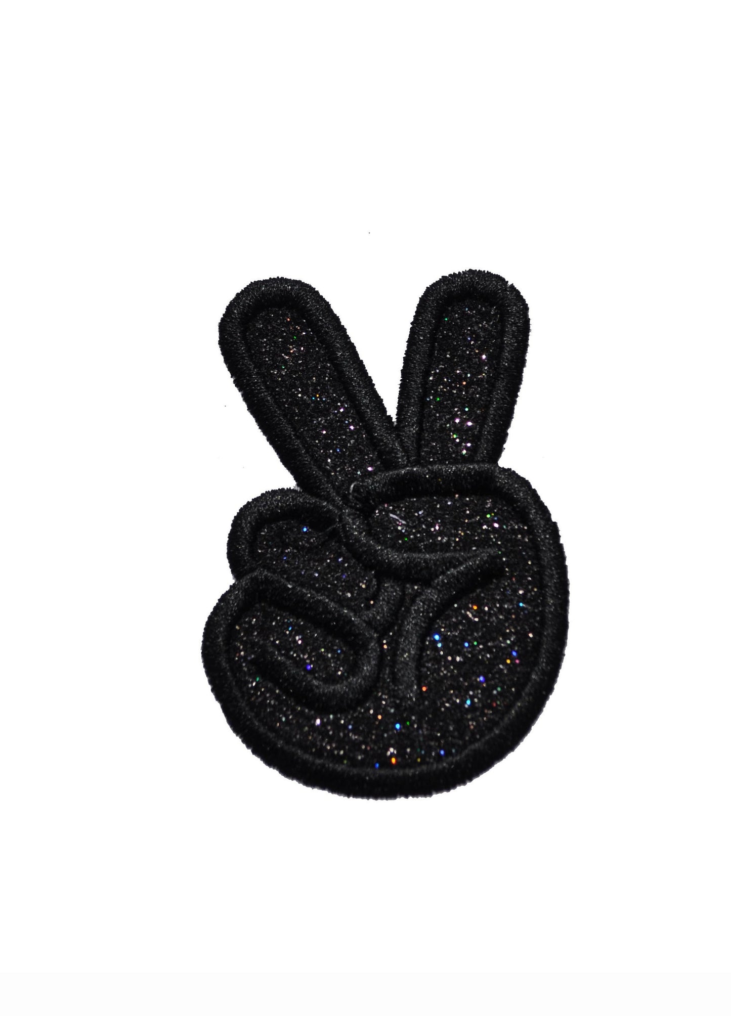Peace Hand Sign 3 inch Sparkle Glitter Patch -  Iron or Sew on Vinyl - NO GLITTER MESS ! GL307
