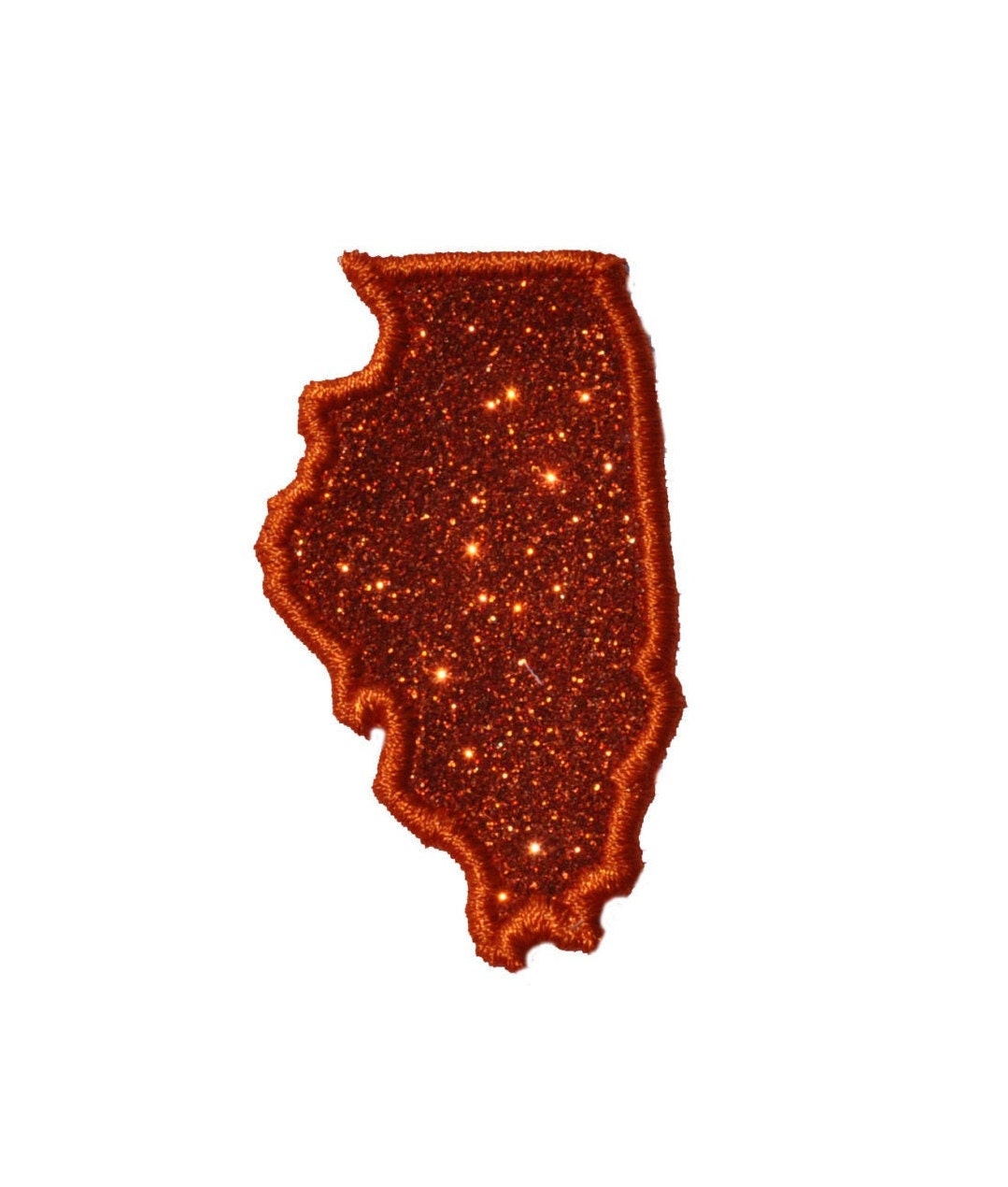 State of Illinois 4 inch orange Sparkle Glitter Patch -  Iron or Sew on Vinyl - NO GLITTER MESS !
