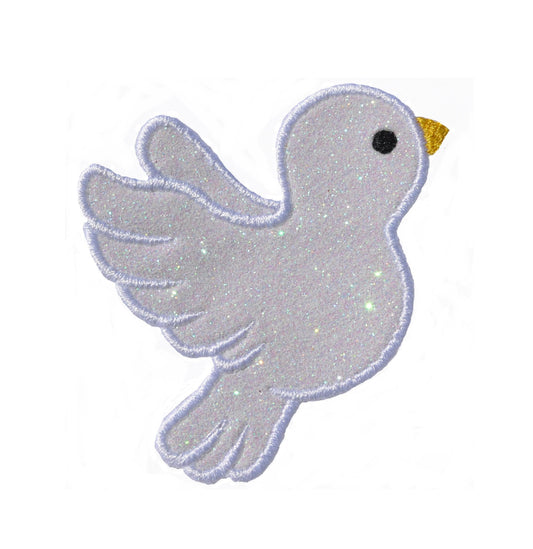 Dove Taube 2" or 4" Sparkle Glitter Patch -  Iron or Sew on Vinyl Fabric - NO GLITTER MESS ! GL346