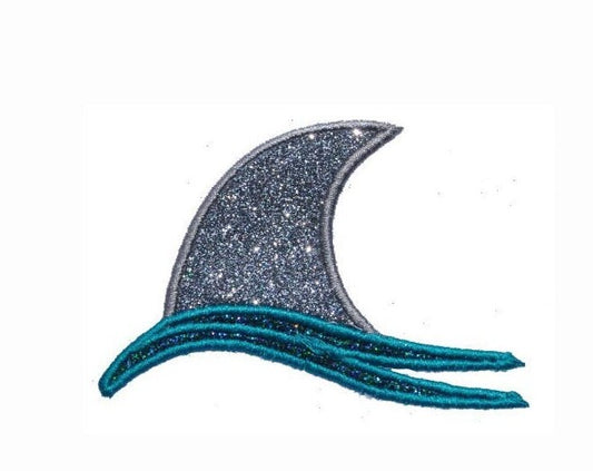 Shark Fin in the Ocean Sea Sparkle Glitter Patch -  Iron or Sew on Vinyl - NO GLITTER MESS ! GL351