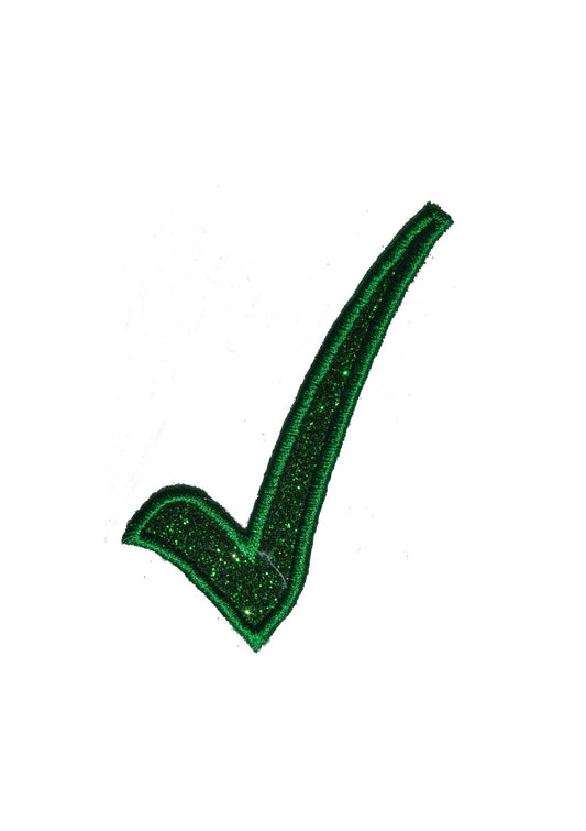 Checkmark in green or black  Sparkle Glitter Patch -  Iron or Sew on Vinyl - NO GLITTER MESS ! GL354