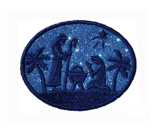 Christmas Nativity, Mary, Joseph and Baby Jesus Faith in God glitter sparkle iron on Patch! GL361