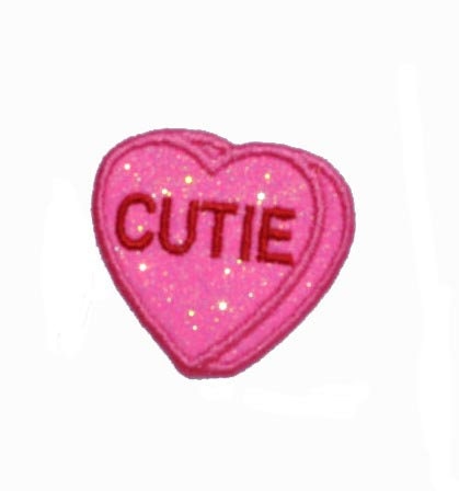 Conversation Hearts 1 inch Cutie LOL BFF Kiss Me etc,Miniature glitter sparkle iron on Patch! GL83