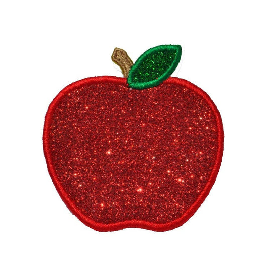 Apple Patch Sparkle Glitter Patch -  Iron or Sew on Vinyl - NO GLITTER MESS ! GL145