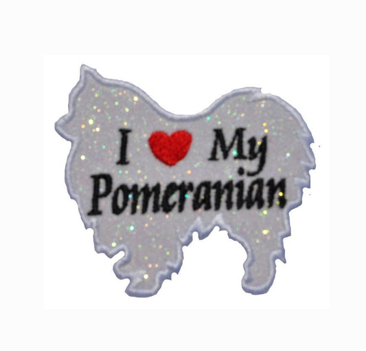 Pomeranian Love Sparkle Glitter Patch -  Iron or Sew on Vinyl - NO GLITTER MESS ! GL366