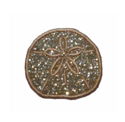 Sand Dollar Seashell Sparkle Glitter Patch -  Iron or Sew on Vinyl - NO GLITTER MESS ! GL373
