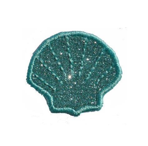 Scallop Seashell 2" or 3" Sparkle Glitter Patch inches wide-  Iron or Sew on Vinyl - NO GLITTER MESS ! GL350