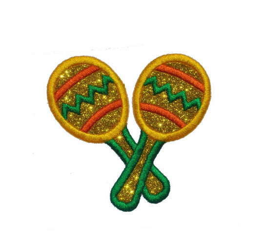 Maracas Mexican Music 3.5 inch Sparkle Glitter Patch -  Iron or Sew on Vinyl - NO GLITTER MESS ! GL392