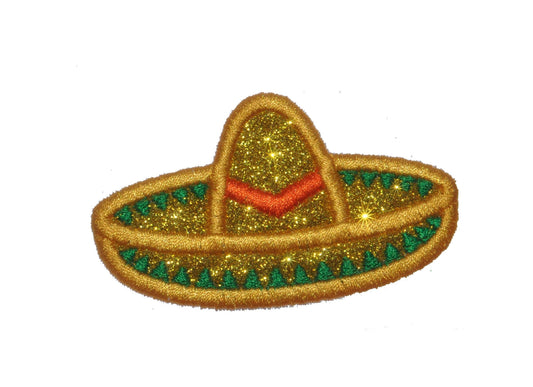 Sombrero Mexican Hat 3 inch Sparkle Glitter Patch -  Iron or Sew on Vinyl - NO GLITTER MESS ! GL275