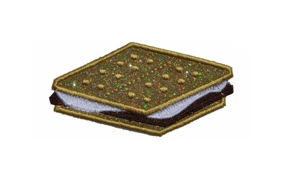 Smore s&#39;more chocolate marshmallow and graham crackers 3.5 inch Sparkle Glitter Patch -  Iron or Sew on Vinyl - NO GLITTER MESS ! GL395