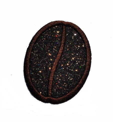 Coffee Bean 3 inch Sparkle Glitter Patch -  Iron or Sew on Vinyl - No GLITTER MESS ! GL402