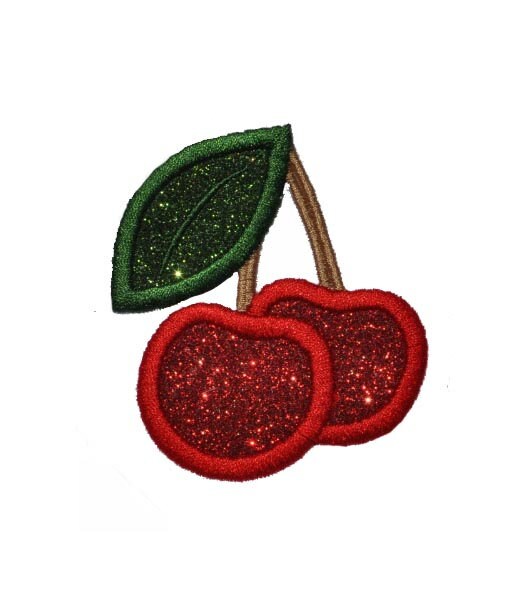 Cherries Patch Sparkle Glitter Patch -  Iron or Sew on Vinyl - NO GLITTER MESS ! GL401