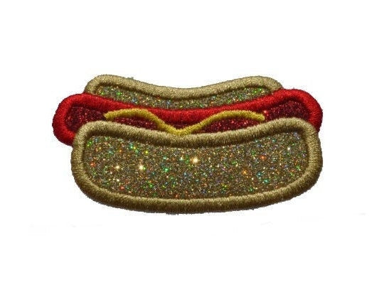 Hot dog frank Sparkle Glitter Patch -  Iron or Sew on Vinyl - NO GLITTER MESS ! GL419