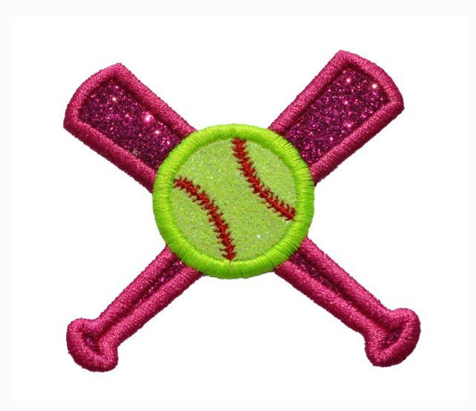 Softball Bat and Ball Girls Women&#39;s 4 inch glitter sparkle iron on Patch! GL416