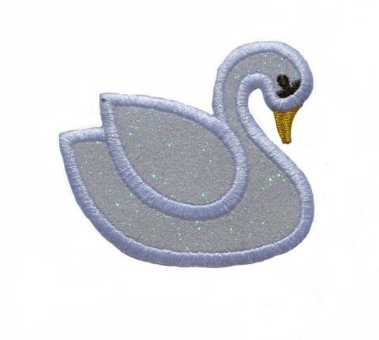 Swan Goose Duck Taube Trumpeter Sparkle Glitter Patch -  Iron or Sew on Vinyl Fabric - NO GLITTER MESS ! GL420