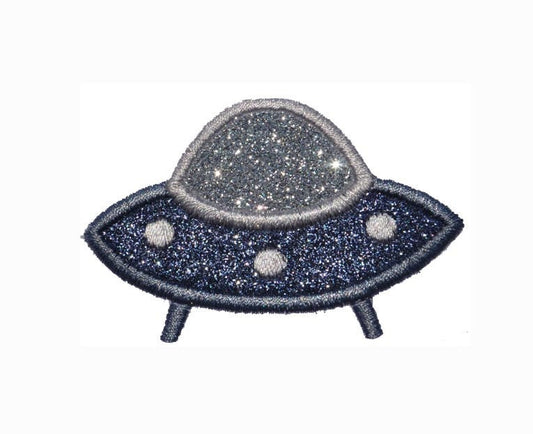 Spaceship UFO Unidentified Flying Object Space Ship Saturn Planet Patch -  Iron or Sew on Glitter Vinyl GL422