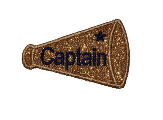 Captain Patch Megaphone Custom Color Cheerleader 3 or 4 inch Sparkle Glitter Patch -  Iron or Sew on Vinyl - NO GLITTER MESS ! GL143