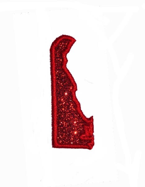 State of Delaware 4 inch red Sparkle Glitter Patch -  Iron or Sew on Vinyl - NO GLITTER MESS !