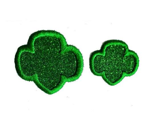 Mini Trefoil Shape 1.25 or 1.75 inch size. Kelly Green no glitter mess.  Iron on Patch! GL295.1