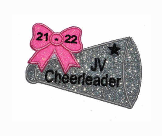 Megaphone Varsity or Jr. Varsity Cheerleader Cheerleading Live Love Cheer Sparkle Glitter Patch -   NO GLITTER MESS ! GL438