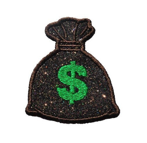 MOney Bag Bags Dollar Sign 3 inch Sparkle Glitter Patch -  Iron or Sew on Vinyl - NO GLITTER MESS ! GL358