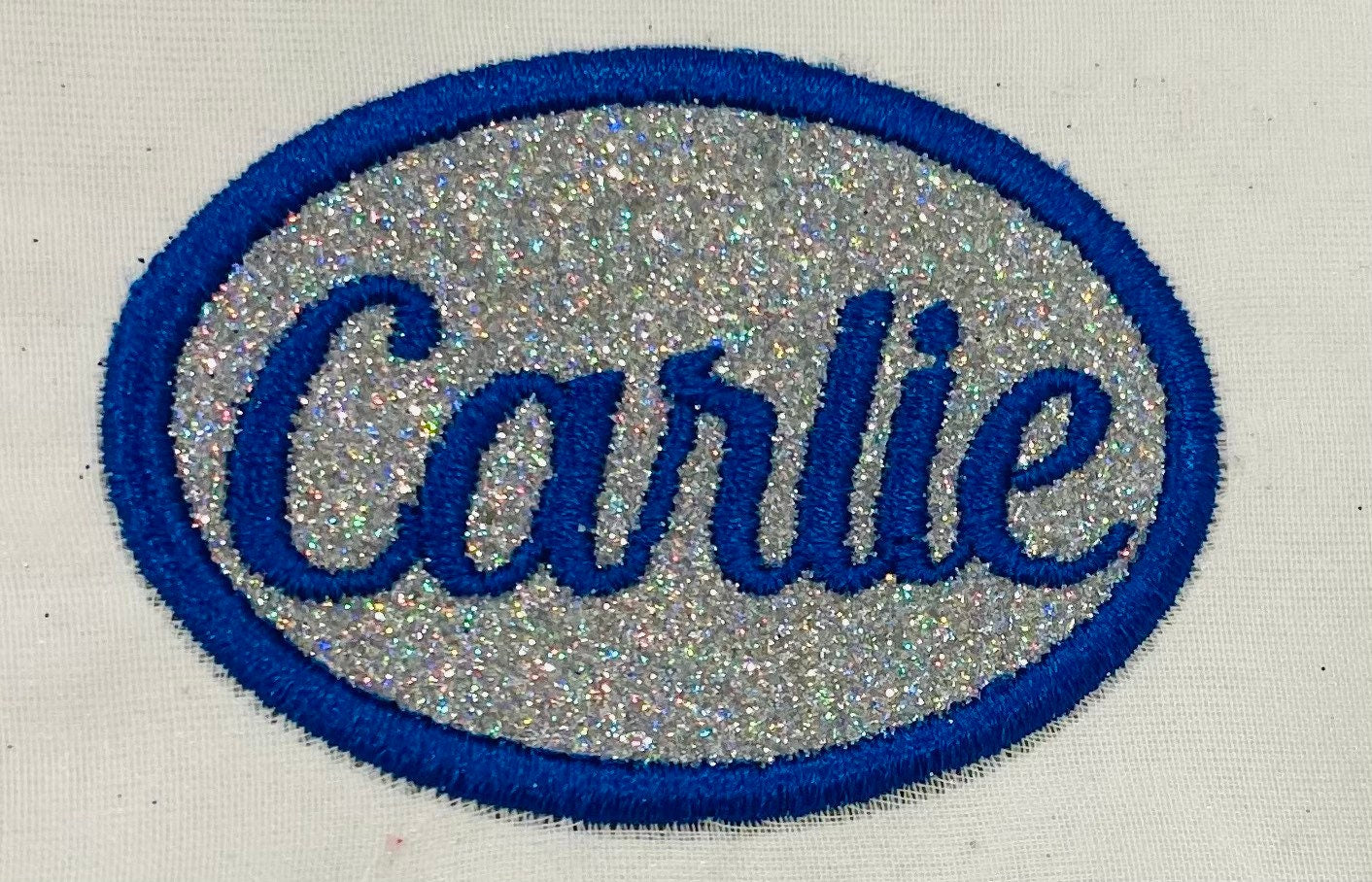 Oval Name Patch Border Frame Nametag Personalized Bling Glitter Patch -  Iron or Sew on Vinyl - NO GLITTER MESS ! GL348