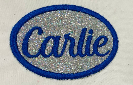 Oval Name Patch Border Frame Nametag Personalized Bling Glitter Patch -  Iron or Sew on Vinyl - NO GLITTER MESS ! GL348