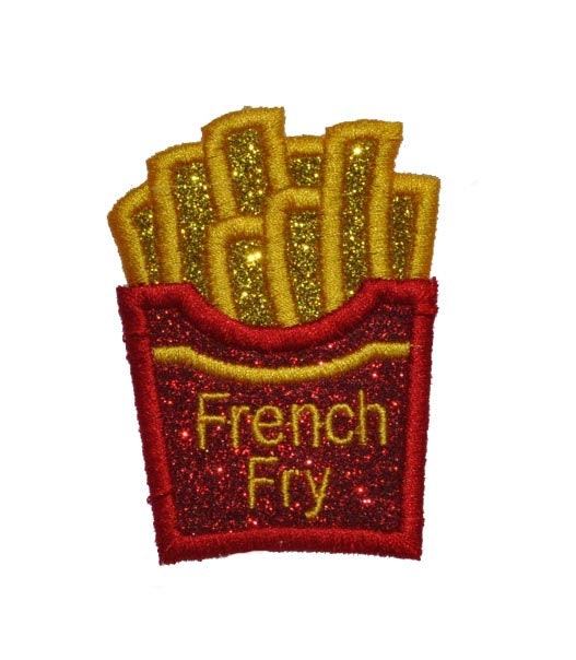 French Fries 3 inch Sparkle Glitter Patch -  Iron or Sew on Vinyl - NO GLITTER MESS ! GL266