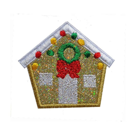 Gingerbread House Cottage Christmas Cookie Sparkle Glitter Patch -  Iron or Sew on Vinyl - NO GLITTER MESS ! GL53