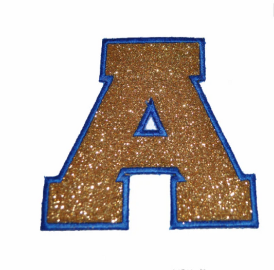 Varsity Bold Letter Font Sparkle Glitter Patch -  Iron or Sew on Vinyl - NO GLITTER MESS ! GL23